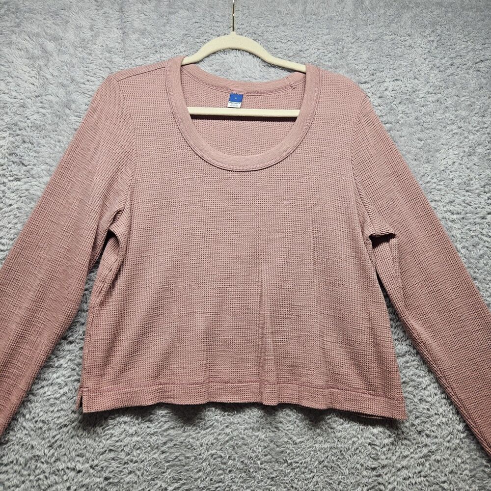 Old Navy Womens Pink Waffle Shirt Size Large Casual Longsleeve Cropped